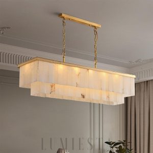 Kauai - Podłużna lampa wisząca z alabastru, złota - Żyrandol długość 80/100/120cm