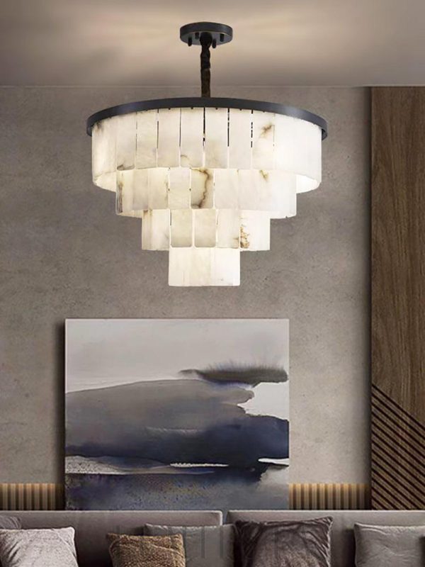 Savile - Alabastrowy żyrandol kaskadowy, śnieżnobiały, Ø 45/60/80/110cm, wielopoziomowy, idealny do salonu