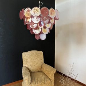 Różowy Lampa Wisząca Dysk Murano 70cm Stylowy Akcent