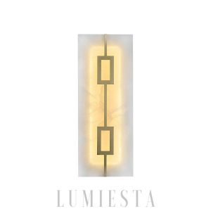 Lampa ścienna Alabaster - mosiądz, biała, kwadrat/prostokąt