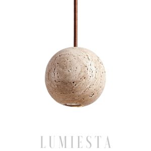 Kulista travertynowa lampa wisząca beżowa Średnica 25cm