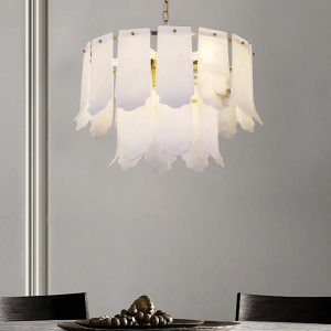 Elba - Stylowa lampa wisząca Alabaster, mosiądz i biały