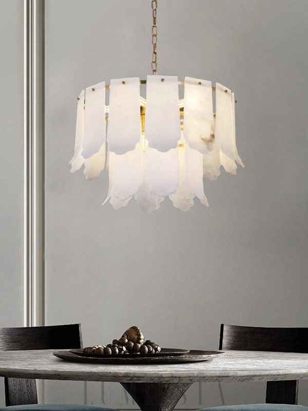 Elba - Stylowa lampa wisząca Alabaster, mosiądz i biały