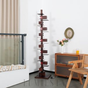 Taliesin - Nowoczesna lampa podłogowa orzechowa i czarna