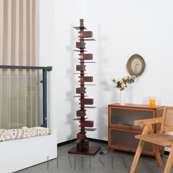 Taliesin - Nowoczesna lampa podłogowa orzechowa i czarna