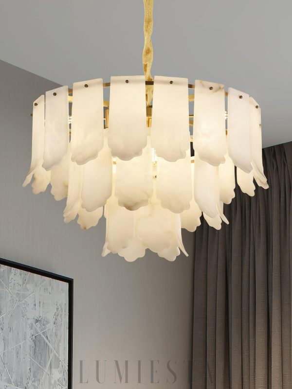 Elba - Stylowa lampa wisząca Alabaster, mosiądz i biały