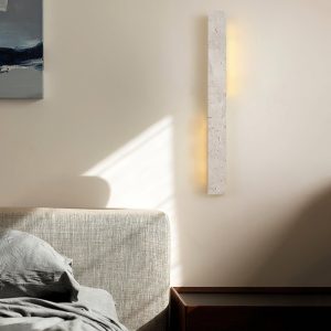 Elegancki travertynowy prostokątny kinkiet 50 cm beżowy LED