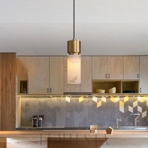 Arran - Cylindryczna lampa alabastrowa — czarna lub mosiądz