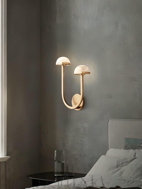 Alabastrowy kinkiet grzybek 31cm Złoty nastrojowe LED