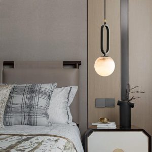 Ouale - Lampa wisząca Alabaster owalna, czarno-biała, 15 cm