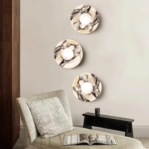 Elegancki okrągły kinkiet marmurowy Średnica 25 cm Biały