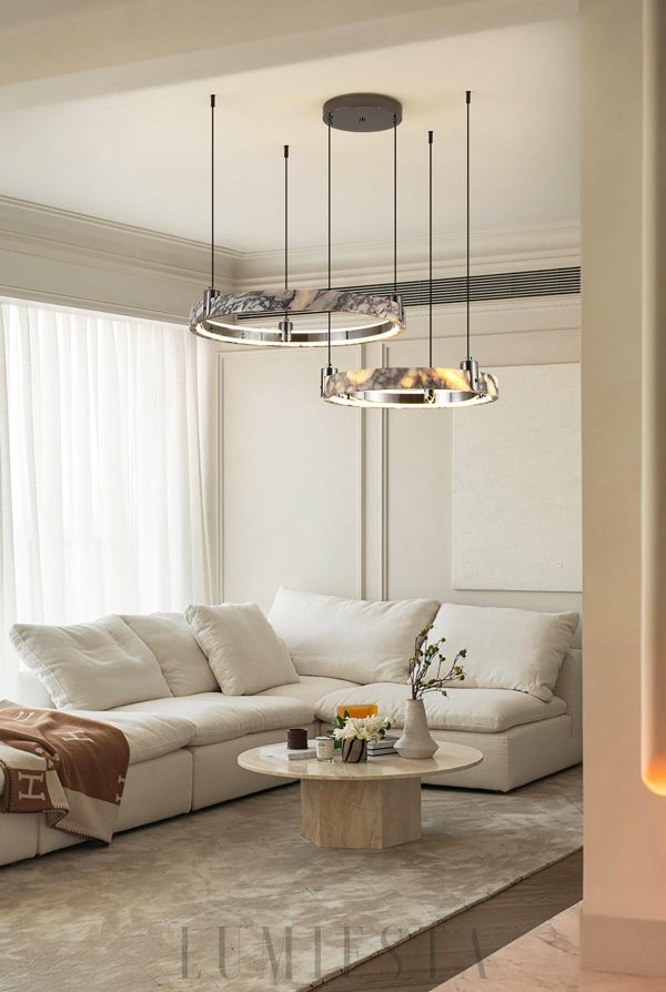 Żyrandol marmurowy okrągły biały czarny średnica 49 65cm