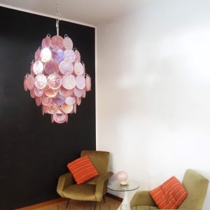Lampa wisząca Vintage Murano Różowy Dysk 75cm w stylu retro