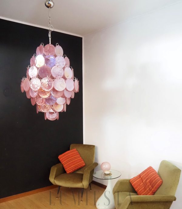 Lampa wisząca Vintage Murano Różowy Dysk 75cm w stylu retro