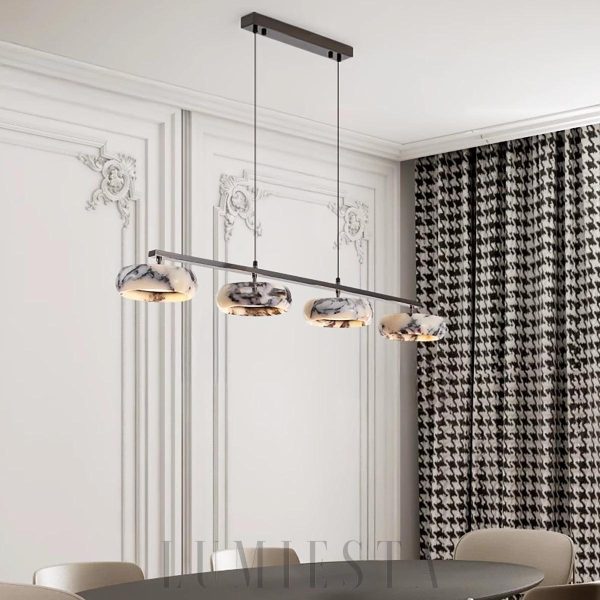 Lampa wisząca 115cm białe marmurowe pierścienie ciepła