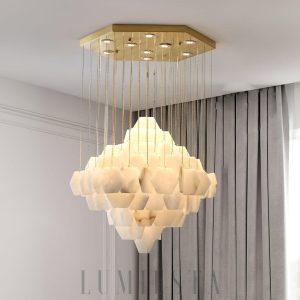 Alabastrowy żyrandol heksagonalny biały lampa wisząca 60cm