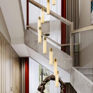 Benito - Mosiężna lampa wisząca Alabaster - kaskadowa