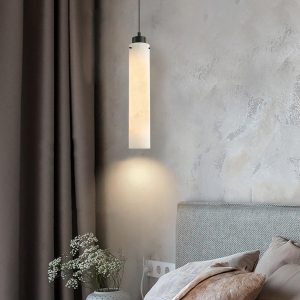 Cyrro - Alabastrowa lampa wisząca, cylindryczna, biała