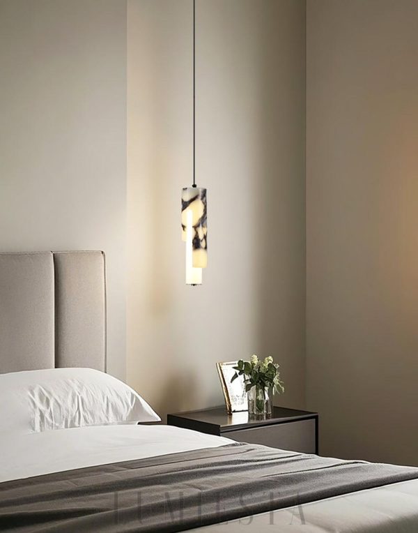 Elegancka wisząca lampa tubowa marmurowa 8x30cm biała