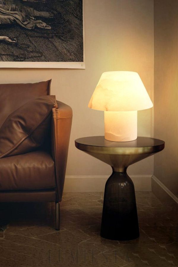 Lampa stołowa Petra z alabastru stożkowa biała 20cm
