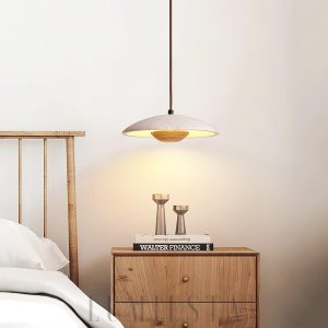 Solara - Wisząca lampa z drewna i trawertynu 25 cm, ciepłe