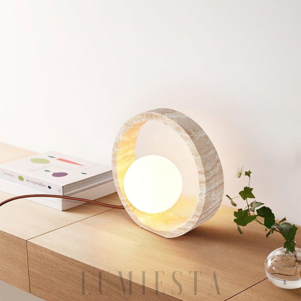 Atacama - Lampa Stołowa Okrągła Beżowa 25cm