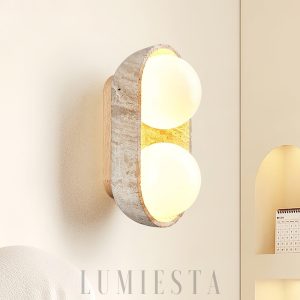 Kinkiet travertynowy Trio ciepłe światło beżowy 14x27cm