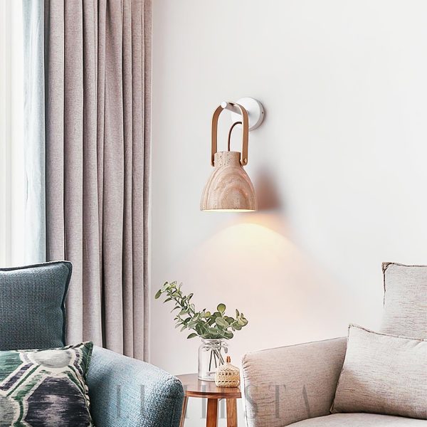 Kinkiet łukowy z trawertynu beżowy 16x30 cm do sypialni