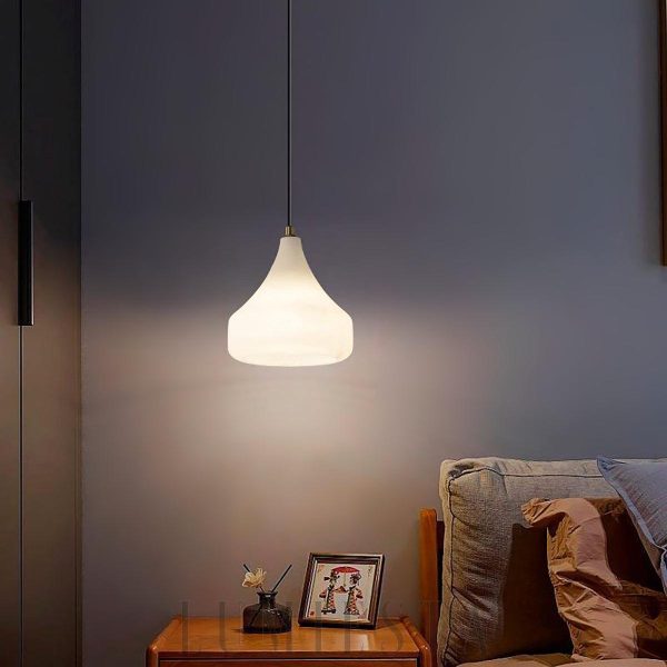 Alabastrowa lampa wisząca łezka do sypialni 17cm złoty biały