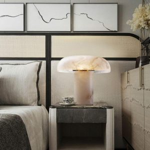 Rhodes - Lampa stołowa Grzybek alabaster i mosiądz