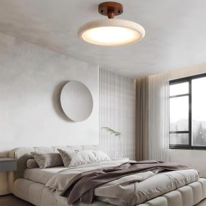 Lampa sufitowa okrągła trawertyn 30 40 cm beżowo orzechowa