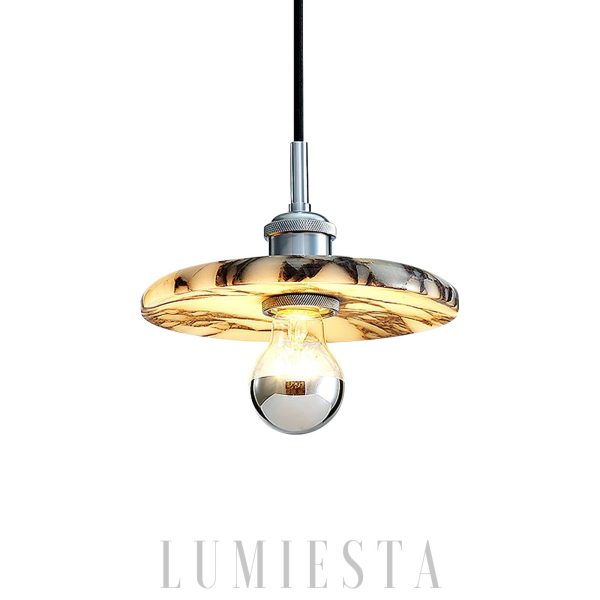 Okrągła lampa wisząca marmurowa chromowana do jadalni