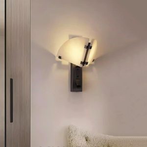 Dione - Alabastrowa lampa ścienna, czarno-biała