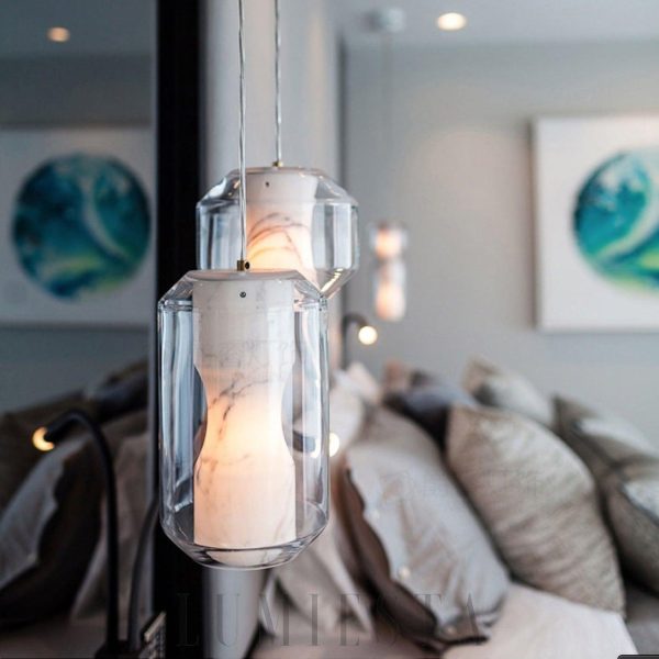 Chamber - Lampa wisząca z marmurowym kloszem przezroczystym