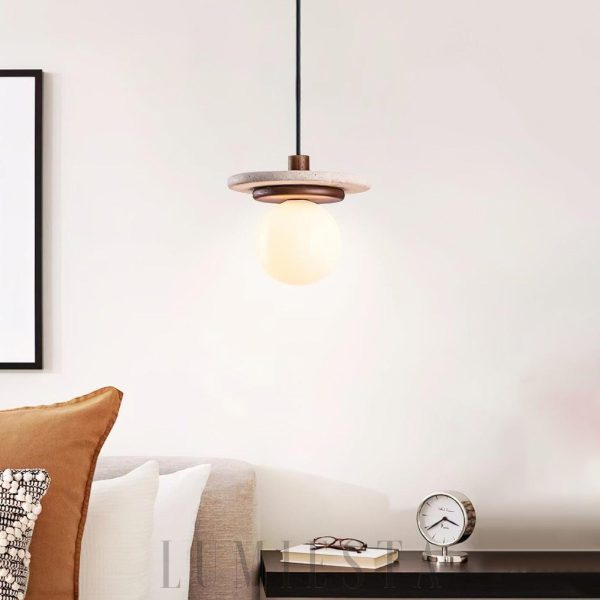 Lampa wisząca Murto trawertynowa ze szklaną kulą 20cm