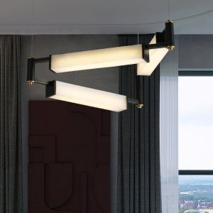 Nowoczesny czarny żyrandol Alabaster 78cm mosiądz biały