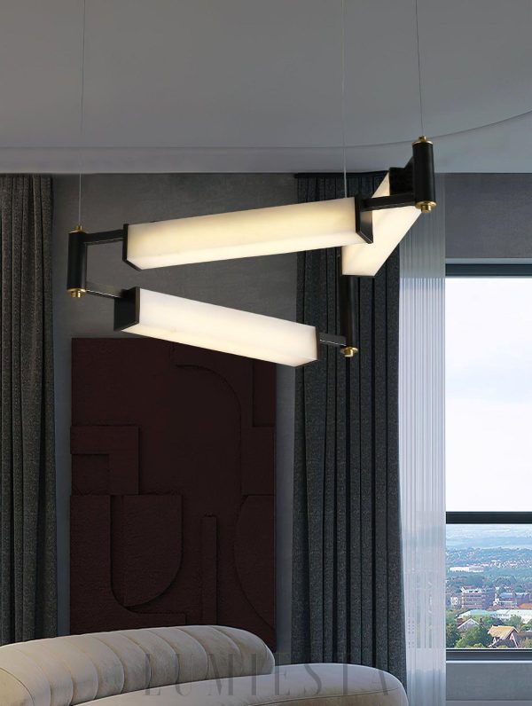 Nowoczesny czarny żyrandol Alabaster 78cm mosiądz biały