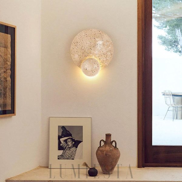 Luxor - Okrągła lampa ścienna z trawertynu boho 22 cm