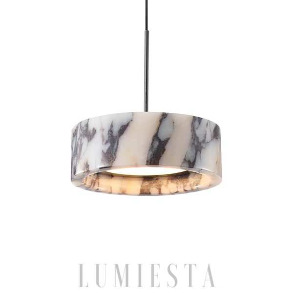 Frone - Okrągła lampa wisząca marmurowa 20cm biały i czarny