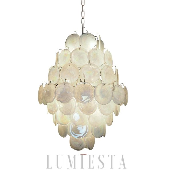 Lampa wisząca Murano Vintage 75 cm, białe szklane dyski