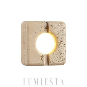 Kwadratowa lampa ścienna z trawertynu beżowa ciepła 15 cm