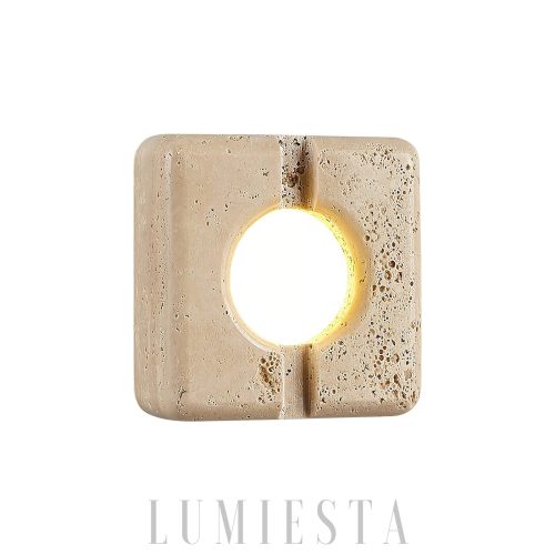 Kwadratowa lampa ścienna z trawertynu beżowa ciepła 15 cm