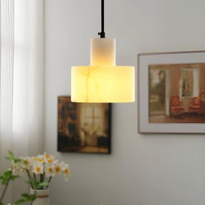 Tyne - Alabastrowa lampa wisząca cylindryczna, elegancka