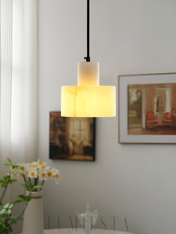 Tyne - Alabastrowa lampa wisząca cylindryczna, elegancka