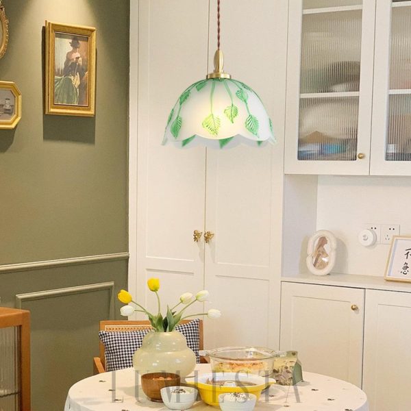 Retro lampa wisząca z liśćmi ze szkła Ø28cm zielono-biała