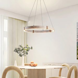 Dainolite - Okrągły żyrandol z trawertynu i drewna beżowy Ø40/50/60cm, do salonu, nad stół