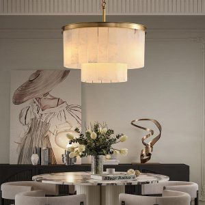 Upolu - Złoty żyrandol warstwowy z naturalnego alabastru - Ø45,60,80,100cm