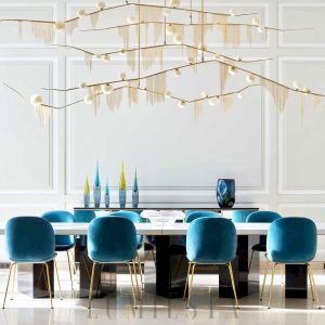 Złota lampa wisząca z frędzlami – 3/6/9 głowic