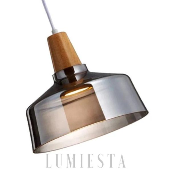 Lampa wisząca ze szkła i drewna w nowoczesnym stylu