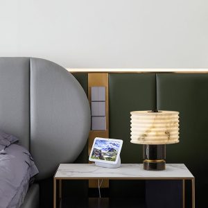 Outela - Lampa stołowa alabaster i mosiądz, czarno-biała